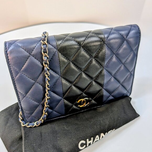 Chanel Bicolor Black and Navy Quilted Lambskin Wallet on Chain (WOC) - Picture 15 of 16